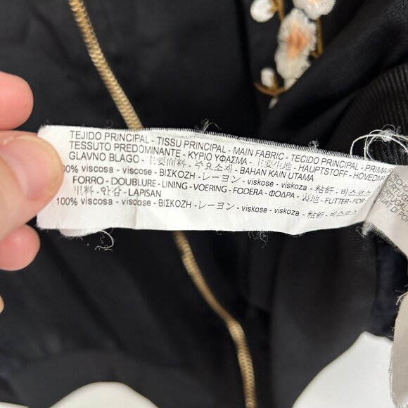 Zara Jacket M Black Satin Embroidered Asian Floral Bird Full Zip Bomber - Picture 11 of 11